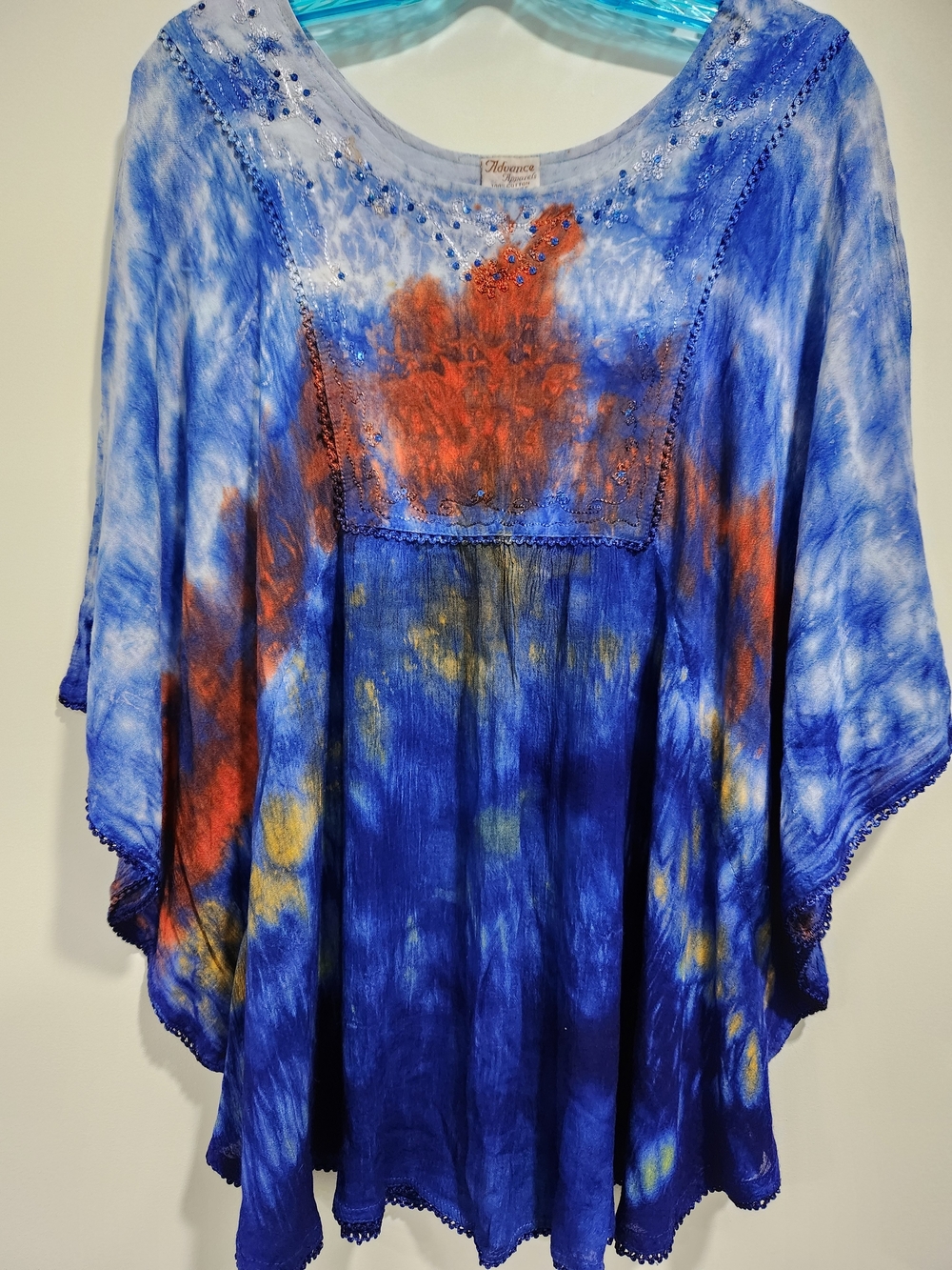 Advance Apparels Blue Tie-Dye Flowing Tunic with Orange & Yellow Accents